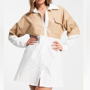 Faux leather panel shirt dress